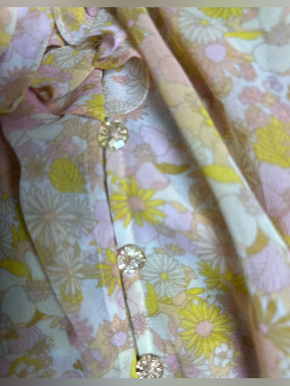 For Love And Lemons Yellow Pink Floral Ruffle Tie-Button Front Blouse Size M - Picture 8 of 10